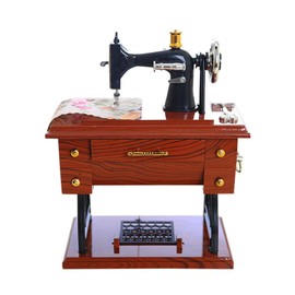 Chloefairy Retro Music Box Vintage Sewing Machine Musical Box Hand-Cranked Clockwork Mechanical Music Box for Teen Girls Gift (Brown)