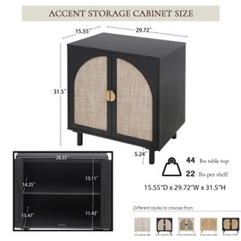 mixtavie Black Rattan Cabinet-2-Doors,Sideboard Buffet Cabinet with Storage-Accent Storage Cabinet with Cane Door, Boho Wood Credenza for Dining Room, Kitchen,Study Room (Black01-2 Door)