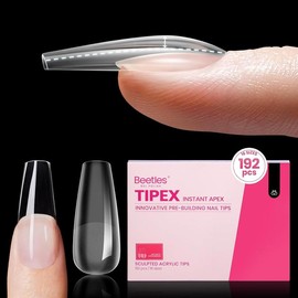 Beetles Tipex Instant Apex Nail Tips Thick Acrylic Nail Set for Flat Nails Manicure Stiletto Square Almond Coffin Nail Tips Nail Art DIY Gift for Women #TikTokShopBacktoSchool:_192 Pcs 16 Sizes Medium Coffin（NO GLUE&Lamp）