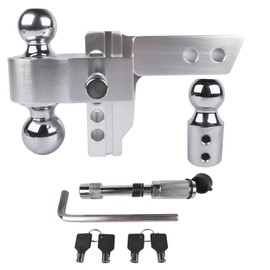 Adjustable Trailer Hitch Device - Fits 2" Receiver, 4" Drop/Rise Heavy Duty Aluminum Tow Hitch, 12500 LBS GTW, Tri-Ball 1-7/8", 2", 2-5/16" Vahaha