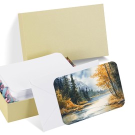 PATIKIL 60 Sets Pure Cotton Watercolor Cards 140lb/300 GSM Postcards Rounded Corners with Envelopes for Art Painting Creative Thank Notes, 4x6 Inch(Beige Box)