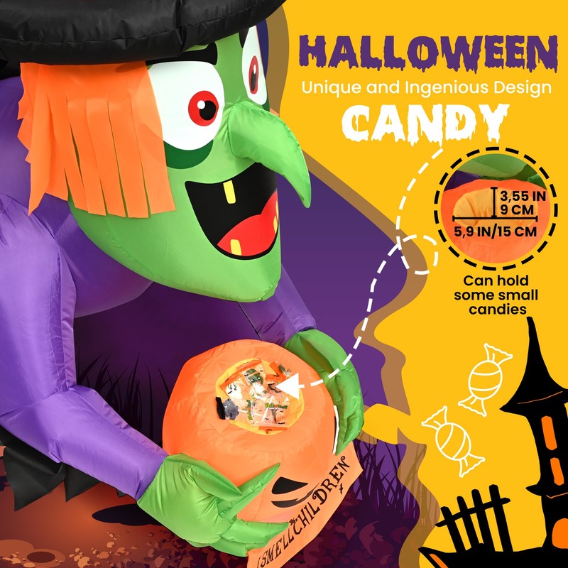 Solpex Halloween Inflatable Decoration, Inflatable Witch decoration with Pumpkin, 135cm/