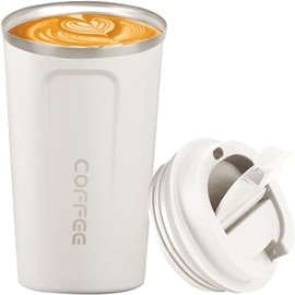 MOYAC Termos para Cafe 510 ml, Termo Agua de Acero lnoxidable con Gran Capacidad, Vaso Térmico Cafe al Vacío Conservación del Calor y Frío, Adecuada para Leche, Café, Té (Blanco)