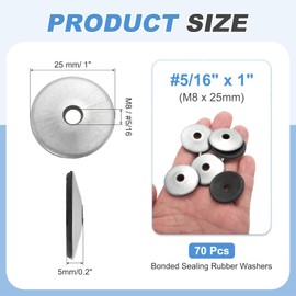sourcing map 70Pack Carbon Steel EPDM Bonded Sealing Washers, 5/16" x 1" Neoprene Cushioning Washer Gasket for Screws Bolts Machinery (M8x25mm)