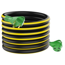 RVGUARD 30 Amp 50 Foot RV Extension Cord, Heavy Duty 10/3 Gauge STW Cord with LED Power Indicator and Cord Organizer, TT-30P/R Standard Plug, Black&Yellow, ETL Listed