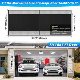 Privacy Garage Door Screen Blackout for 2 Car Garage-16x7FT Magnetic Garage Screen, 9.6LB Heavy Duty Thicker 265g/㎡ Mesh, Hands Free, Magnetic Privacy Garage Screen Door(Black, 16 * 7FT)