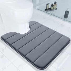 Colorxy Memory Foam Toilet Rug U-Shaped 24x20, Ultra Soft and Absorbent Bathroom Rugs, Non-Slip Toilet Bath Mat, Machine Wash Dry, Contour Bath Rugs for Toilet Base, Dark Grey