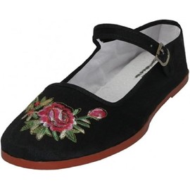 Shoes 18 Womens Cotton China Doll Mary Jane Shoes Ballerina Ballet Flats 114 Black Emb 9