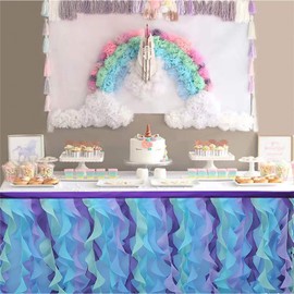 rismart Hanging Tulle Table Skirt Tutu Table Clothing for Birthday Wedding Parties, Bed Decor Rainbow 77 H x L 187 cm