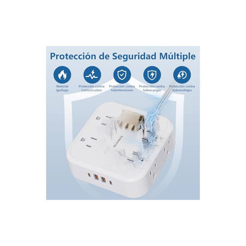 Glückluz Regleta Multicontacto Conector Multiple con 5M Electrica Extensión