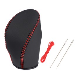 X AUTOHAUX Black Car Genuine Leather Stick Shift Cover Gear Shift Knob Cover for Nissan Rogue Sport 2017-2021 for Nissan Rogue 2014-2020 Red Line