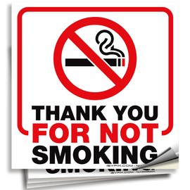 iSYFIX No Smoking Thank You Sticker Sign for Office – 4 Pack 6x6 Inch – Premium Self-Adhesive Vinyl, Laminated for UV, Weather, Scratch, Water & Fade Resistance, for Schools, Business and Restaurant
