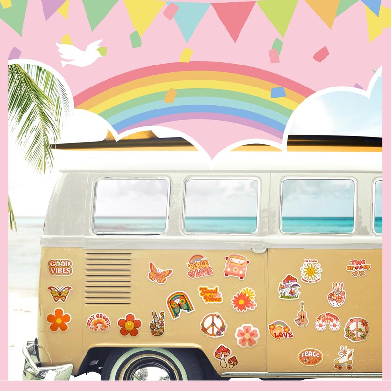 25 Pieces Hippie Car Flower Magnet Groovy Boho Flower Refrigerator