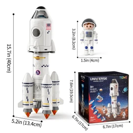 TEMI Space Shuttle Rocket Toy for 3 4 5 6 7 8 9 Years Children Science Learning Toy 5-in-1 STEM with 2 Astronauts, Projection Lamp, Space Toy Gift for Boys Girls