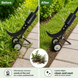 Manual Weed Puller Tool for Lawn & Garden Cleaning – Steel Crevice Weeder with Auxiliary Wheels for Weed Removal