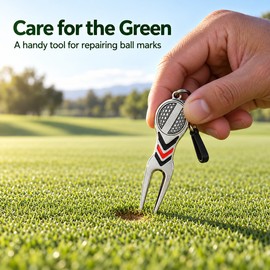 Golf Divot Repair Tool for Green Care – Aluminum Alloy Fork with Detachable Ball Marker for the Golf Course