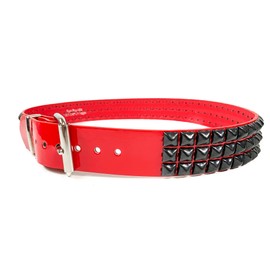 Patent Red Three Row Black Pyramid Stud Belt Vegan Leather Punk Goth Alternative USA Made (XXL)