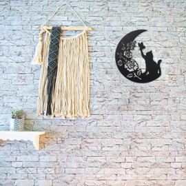 Scwhousi Metal Black Cat Wall Decor, Cat On the Moon Wall Art,Cat Catch Buttefly Wall Scuplture, Cats Lover Gifts for Christmas