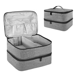 BOHEMIABY Nail Polish Organiser Bag, Double Layer Nail Polish Storage Box, Organiser Case for Nail Design, Cosmetic Bag for 30 Bottles Neon Nail Base (15 ml - 0.5 FL.Oz) & 1 Nail Lamp (Grey)