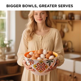 TP Large Mixing Bowl Set with Lids, Melamine Nesting Bowls Set for Pasta Baking Salad Mixing, Set of 3, Aztec Bloom