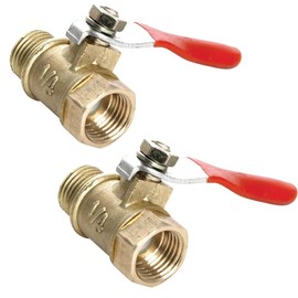 Air Line Cock, 1/4 Ball Valve, Set of 2, Brass, Rustproof, High Airtightness, Drain Valve, Male to Female, Connection, Air, Water, Oil Compatible, Rubber Handle, Easy to Open and Close, Full Port