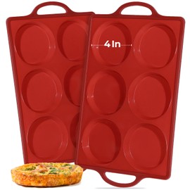 CAKETIME Silicone Muffin Top Pan with Metal Frame, 4 Inch Non Stick Round Egg Baking Pan for Oven English Muffins, Whoopie Pies, Corn Bread, Egg Bites, Breakfast Sandwiches Tarts 2 Pack Brown