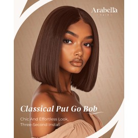 Arabella 5x6 4# Brown Bob Wig Human Hair 210% Density Wear and Go Glueless Wigs Human Hair Chocolate Brown Straight Bob Wig Lace Front Wigs Pre Cut Lace Pre Bleached Knots(12inch, 5x6 Glueless Bob)