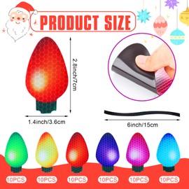 Outus 130 Pcs Christmas Car Magnets Decor Lights Car Refrigerator Stickers Reflective Bulb Lights Magnets Xmas Decorations for Cars or Any Metal Surface (2.8 x 1.4 Inches)