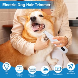 ZESTEFY Dog Trimmer, Electric Dog Hair Trimmer with LED Light and LED Display, 18 Mm Widen Blade Pet for Small Dogs Paws Ears Face Rump, Waterproof Rechargeable