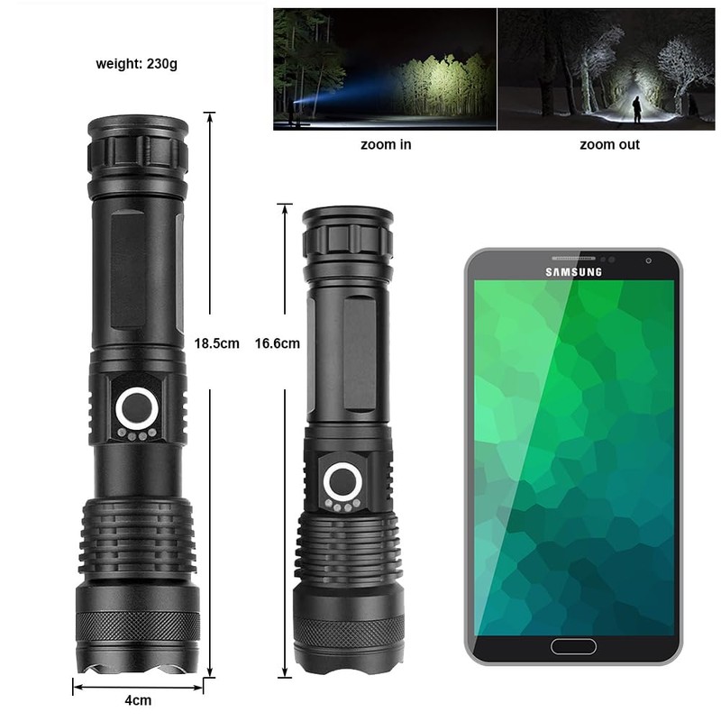 Roklite Rechargeable Handheld Flashlight - Super Bright - Zoomable -