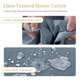 FY&XZH Shower Curtain, Bubble Free Shower Curtain Linen Texture, Soft Double Layer Waterproof Shower Curtain with Smart Function and Stainless Steel Hooks for Bathroom, 92x183cm (Blue)