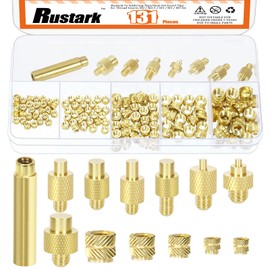 Rustark 138Pcs 5 Sizes Heat Set Insert Tool Tips Soldering Tips Hot Melt Brass Threaded Knurled Nut with Insertion Tip Adapter Soldering Iron Adapter for Plastic and 3D Printers Components