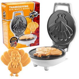 Thanksgiving Turkey Mini Waffle Maker - Make Holiday Breakfast Special for Kids & Adults w/Cute Design, 4" Waffler Iron Electric Nonstick Appliance - Fun & Festive, Fall Gift, Recipes Included