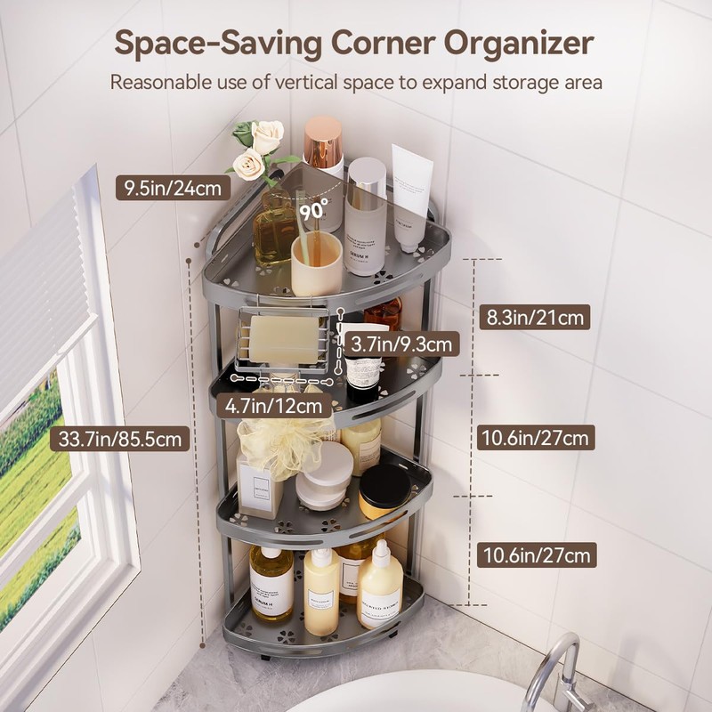 Binecer Corner Shower Caddy Stand, 4 Tier Standing Shower Organizer