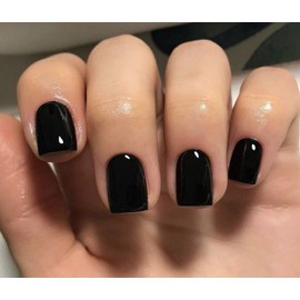 Lifextol 240PC Black Square Press on Nails Short Fake Nails with Glue Nail Sticky Tab, 12 Sizes Black Nails Press ons Acrylic Nails Press on Nails Short Square Nail Tips Artificial False Fingernails