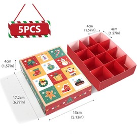 OSYLICT 5pcs Christmas Calendar Box,12 Day Xmas Empty Advent Calendars to Fill,Merry Christmas Countdown DIY Favor Gift Boxes.Make Your Own Advent Calendar for Kids Children Birthday Christmas Party