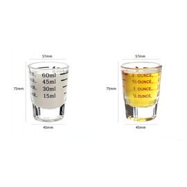 Glass Measuring Cups for Small Amounts of Liquids Such as Milk, Coffee, Cocktails, Whisky, Tequila, Spirits and Grapes, Pack of 2 - One Red, one Black (60ML)