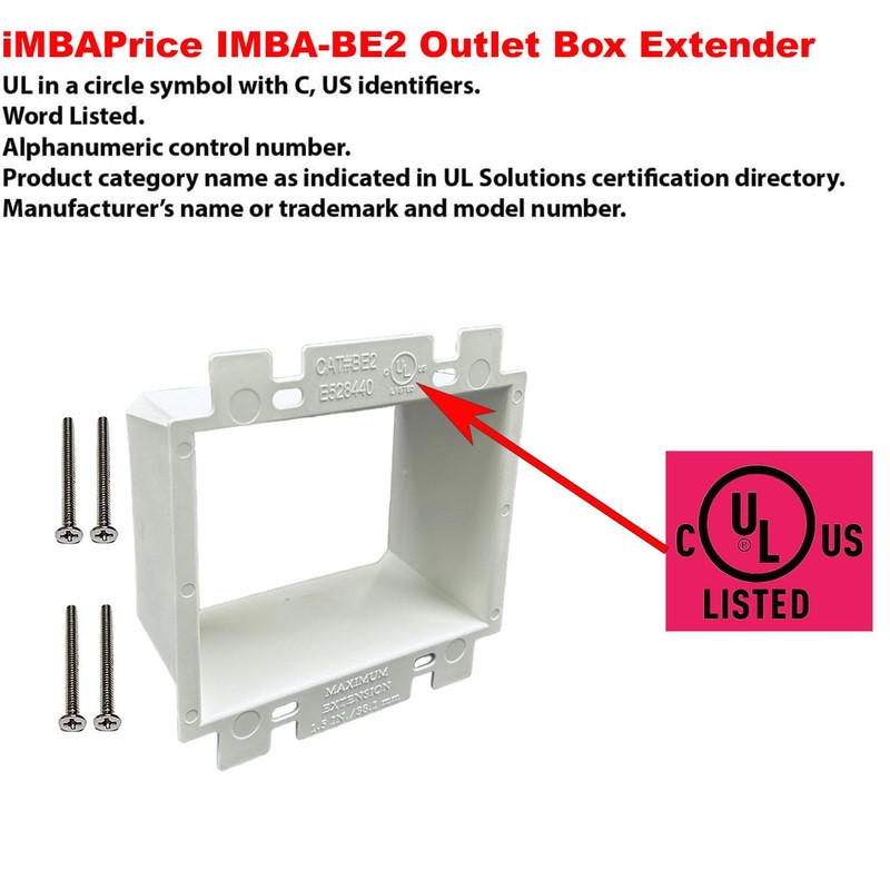iMBAPrice BE2-2 2-Gang White Electrical Box Extender, UL Listed, 2-Pack
