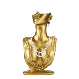 Papinimo Resin Jewelry Mannequin Bust Necklace Display Earring Pendant Chain Display Stand Model Holder for Shows Selling Home Decor, Gold Color