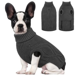 PUZAUKAL Dog Sweater Pullover, Cable Knit Dog Christmas Sweater, Dogs Sweaters for Small Medium Large Dogs with Harness Hole,Puppy Sweaters Boy Or Girl(Grey,XS)
