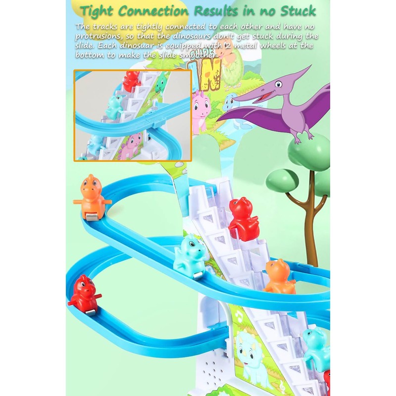 Miracland Dinosaur Electric Stair Climbing Toy, Dino Track Sliding Toy