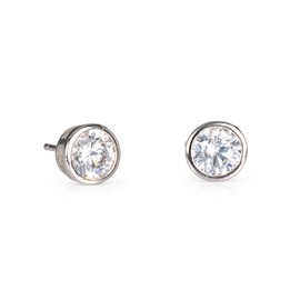 namana 925 Sterling Silver Stud Earrings for Women and Girls with Solitaire Cubic Zirconia, Simple Single Stone Bezel Set Studs in 925 Sterling Silver with White Cubic Zirconia Stones