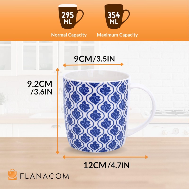 Flanacom Set of 4 Boho Coffee Cups, Large Oriental Design