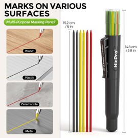 Nicpro 12 Pcs Carpenter Pencil 2.8mm Lead Refills, Replacement Lead Dispenser (including 4x Black, Red, Yellow), Break Resistant 2.8 mm Leads for Construction Pencils, Woodworking Pencils