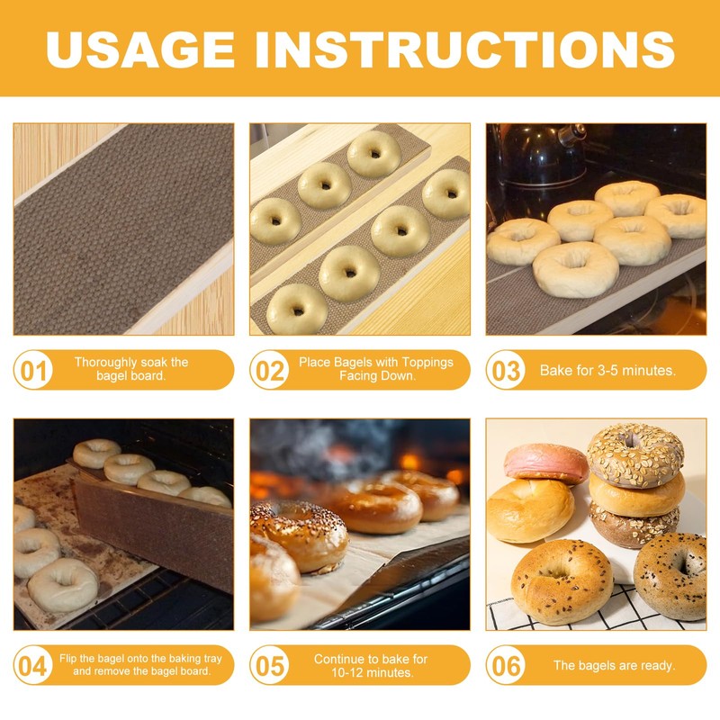 3 Pcs Bagel Boards for Baking Bagels, Pine Wood with
