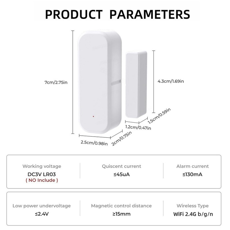 Acmerota WiFi Door Sensor Black Door Alarm Sensor Smart Doors
