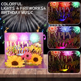 Ecloverlife Musical Birthday Cards, Pop Up Birthday Cards, Fireworks and Flower Birthday Cards for Women, Girls, Wife, Mom and Grandmothers