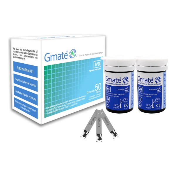50 Tiras Reactivas Prueba Glucosa Glucometro Gmate GMATETETSTRIP