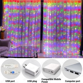 300LED Curtain Lights 3m×3m, USB Powered Fairy String Lights with Remote - 8 Lighting Modes, Timer, IP65 Waterproof for Bedroom, Garden, Wedding (Multi-Coloured)