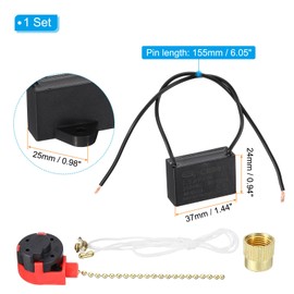 PATIKIL 2.5uF 250 V CBB61 Capacitor, 1Set Ceiling Fan Capacitor with Golden Cotton Cord and Three-Position Fan Zipper Switch for Ceiling Fan Motor, Black